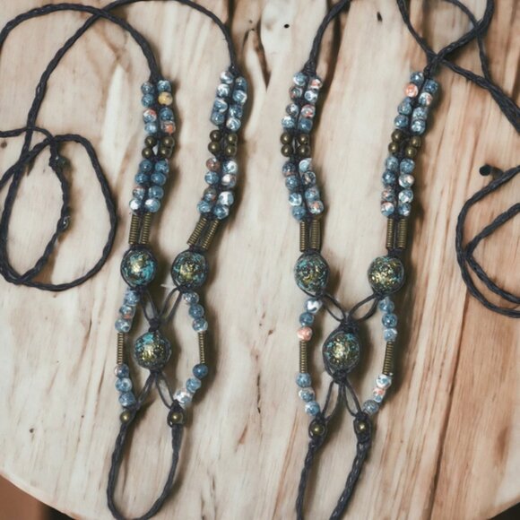 NEW Blue & Black Gemstone Barefoot Sandals. Foot jewelry. - Picture 2 of 5